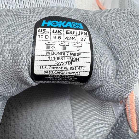 Hoka One One Bondi 7 Wide Running Shoes Women 10 D Harbor Mist Athletic Sneakers - Picture 13 of 15